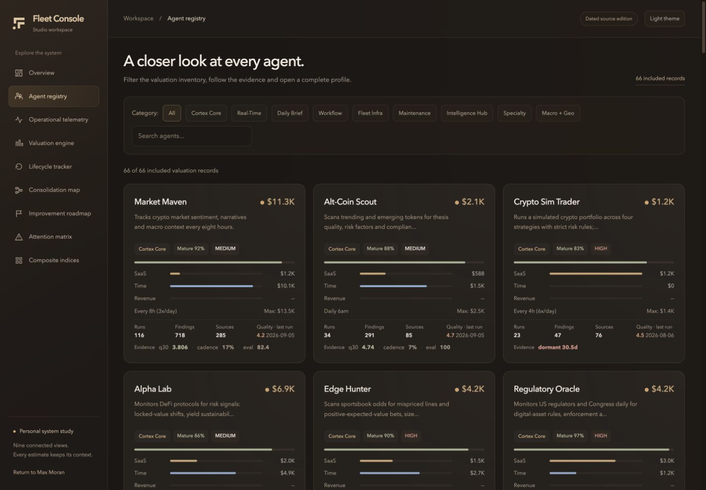 Fleet Console Studio — Agent registry